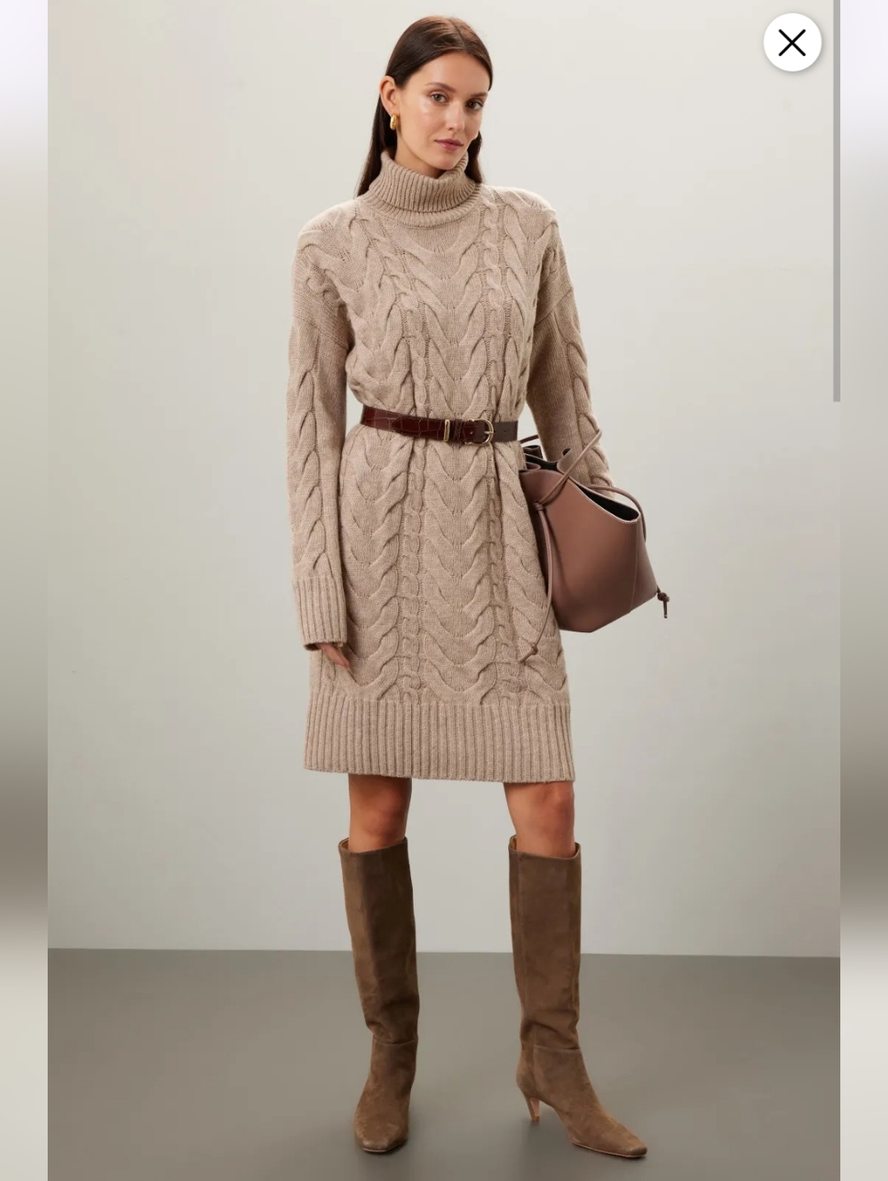 Barbour Woodlane Brown Cable Knit Sweater Dress Size 12
